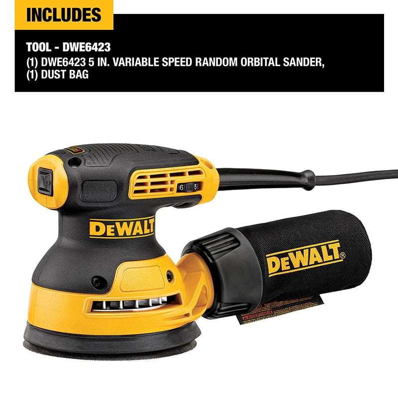 Dewalt DWE6423 280W Classic Random Orbit Sander Variable Speed 5-Inch With Dust Collection For Wood Working 220V