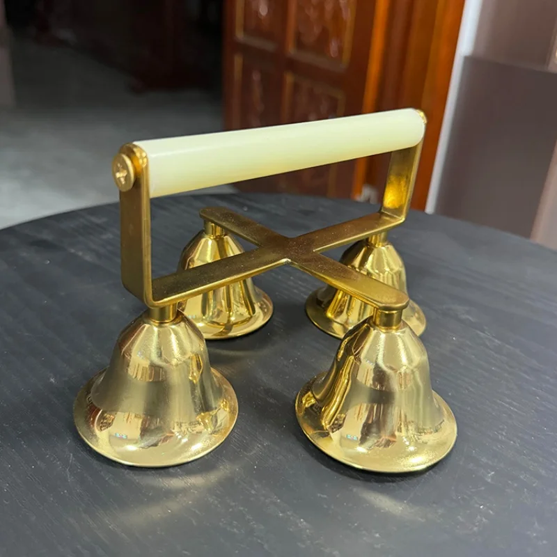 4-Bell Brass Altar Bells Prayer Altar Held Bell With Handle Classic Style For Religious Ceremony Church Supplies