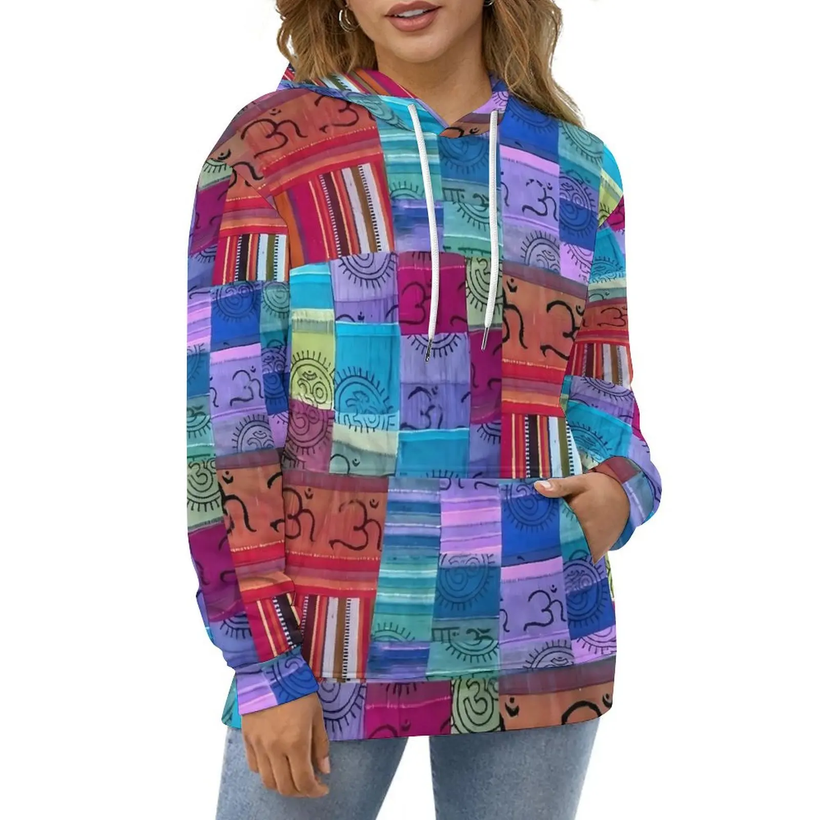 

Patchwork Print Hoodies Long-Sleeve Vintage Design Trendy Casual Hoodie Spring Hip Hop Oversized Custom Loose Sweatshirts