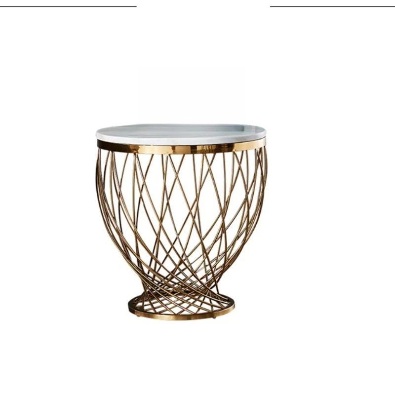 Metal Stainless Steel Side Table White Marble Top with Gold Frame Coffee Table Villa Light Luxury Center Living Room Furniture