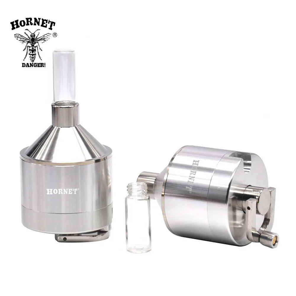 

Hornet 56mm /44mm Aluminum Metal Powder Spice Grinder Herb Mill Grinder Hand Crusher with Glass Snuff Bottle