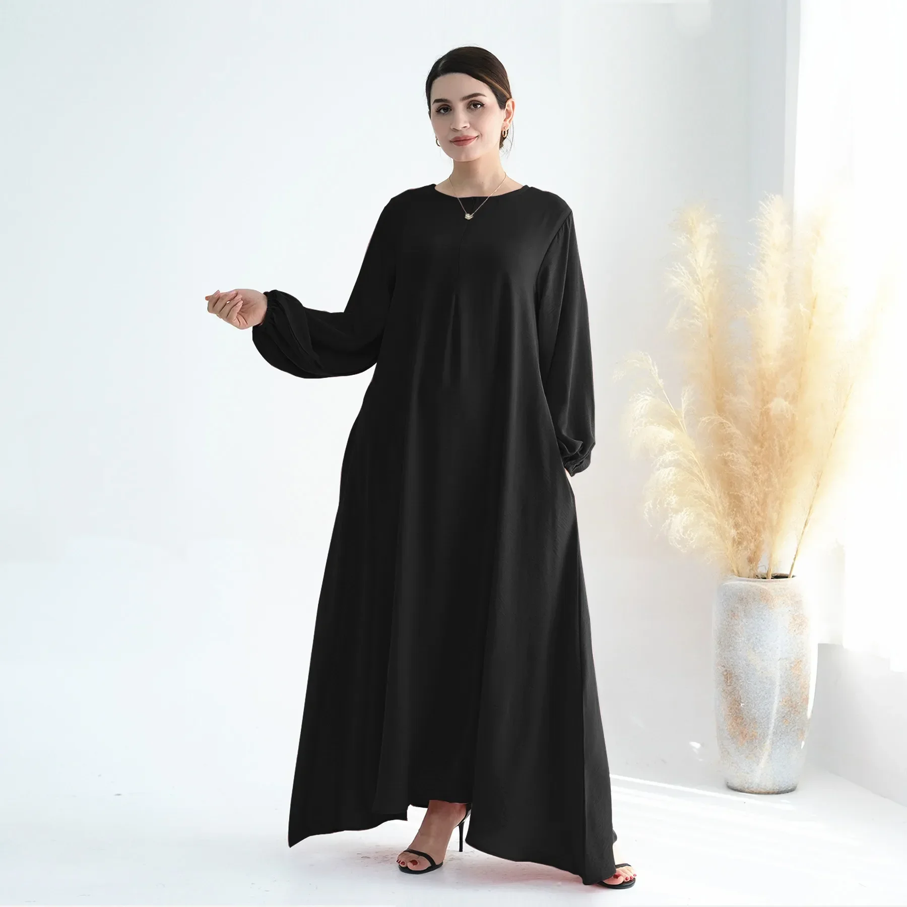 

Ramadan Muslim Abaya Dress Pockets Irregular Prayer Long Dresses Crepe Abayas for Women Dubai Islamic Clothing Turkey Hijab Robe