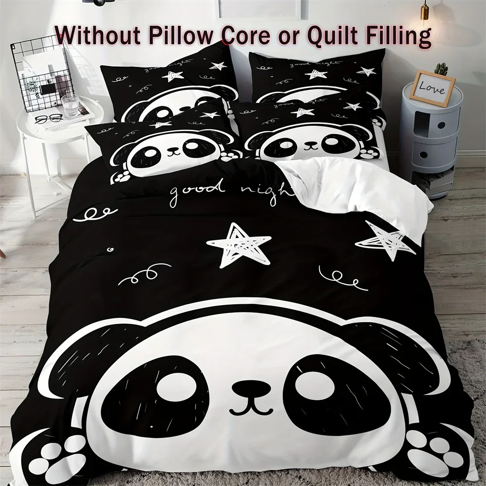 3-Piece Black and White Panda Print Soft Brushed Microfiber Duvet Cover Set - Luxurious Bedding for Bedroom and Guest Room