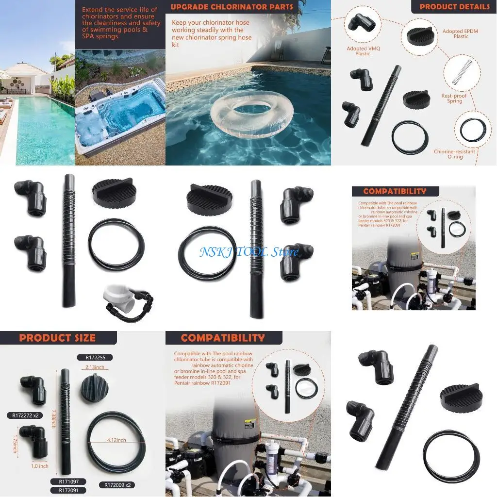 مجموعة استبدال وحدة تغذية الكلور الكاملة L8RC لحمامات السباحة تتضمن تركيبات صامولة خرطوم زنبركية وحشية