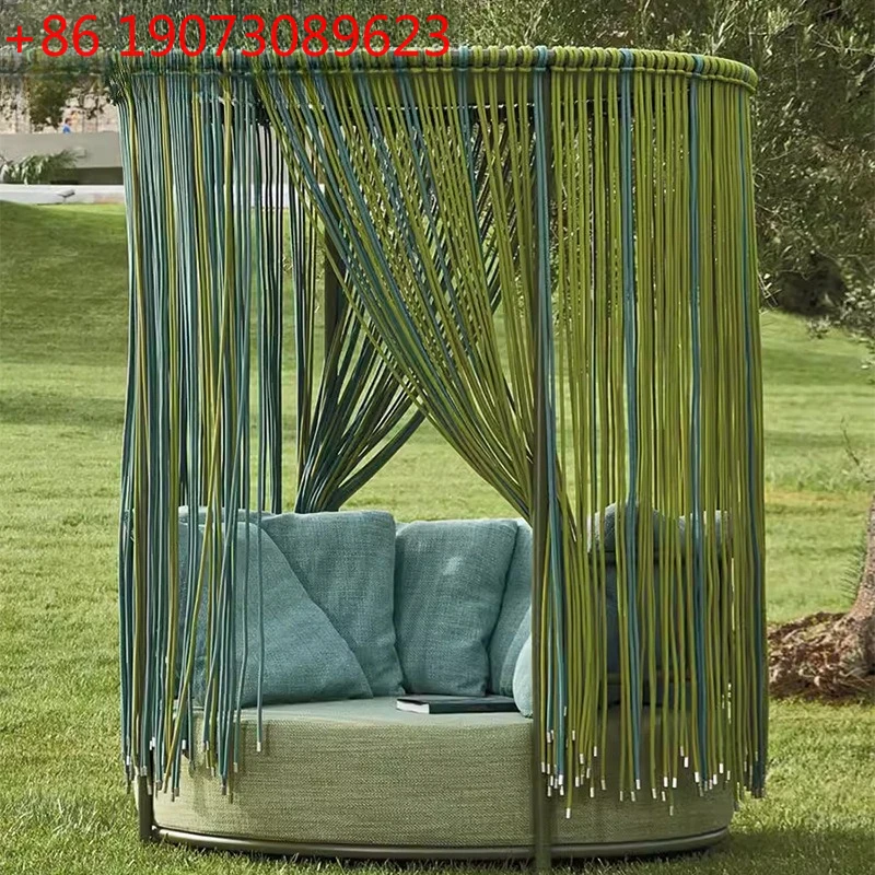 

Круглая кровать для отдыха на открытом воздухе, водонепроницаемая, с защитой от солнца, для террасы, двора, сада, пляжа, из ротанга.