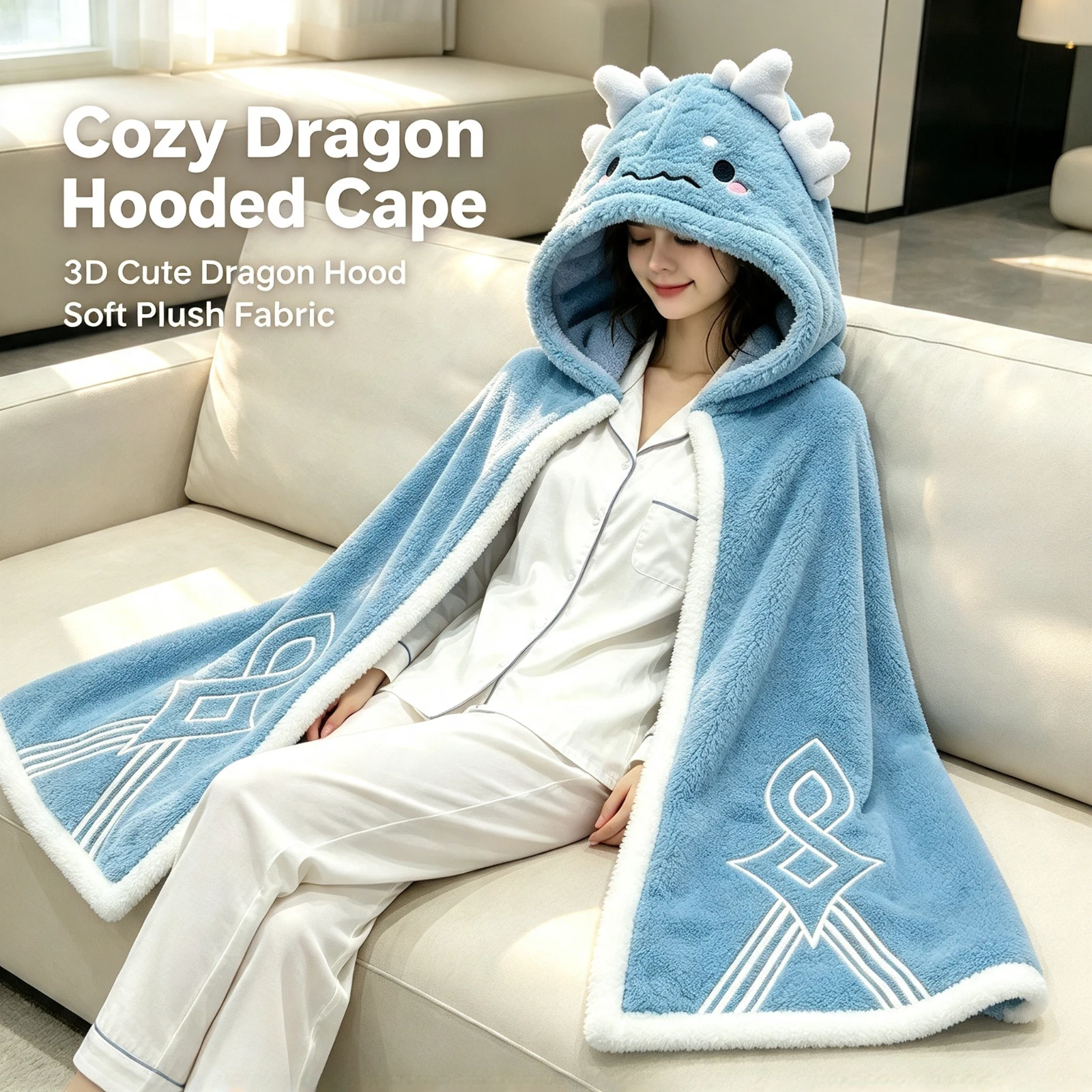 Honkai Star Rail Blue Dragon Hooded Plush Cape Wearable Blanket Soft Fleece Throw Shawl Anime Cosplay Nap Gift For Adults Kids