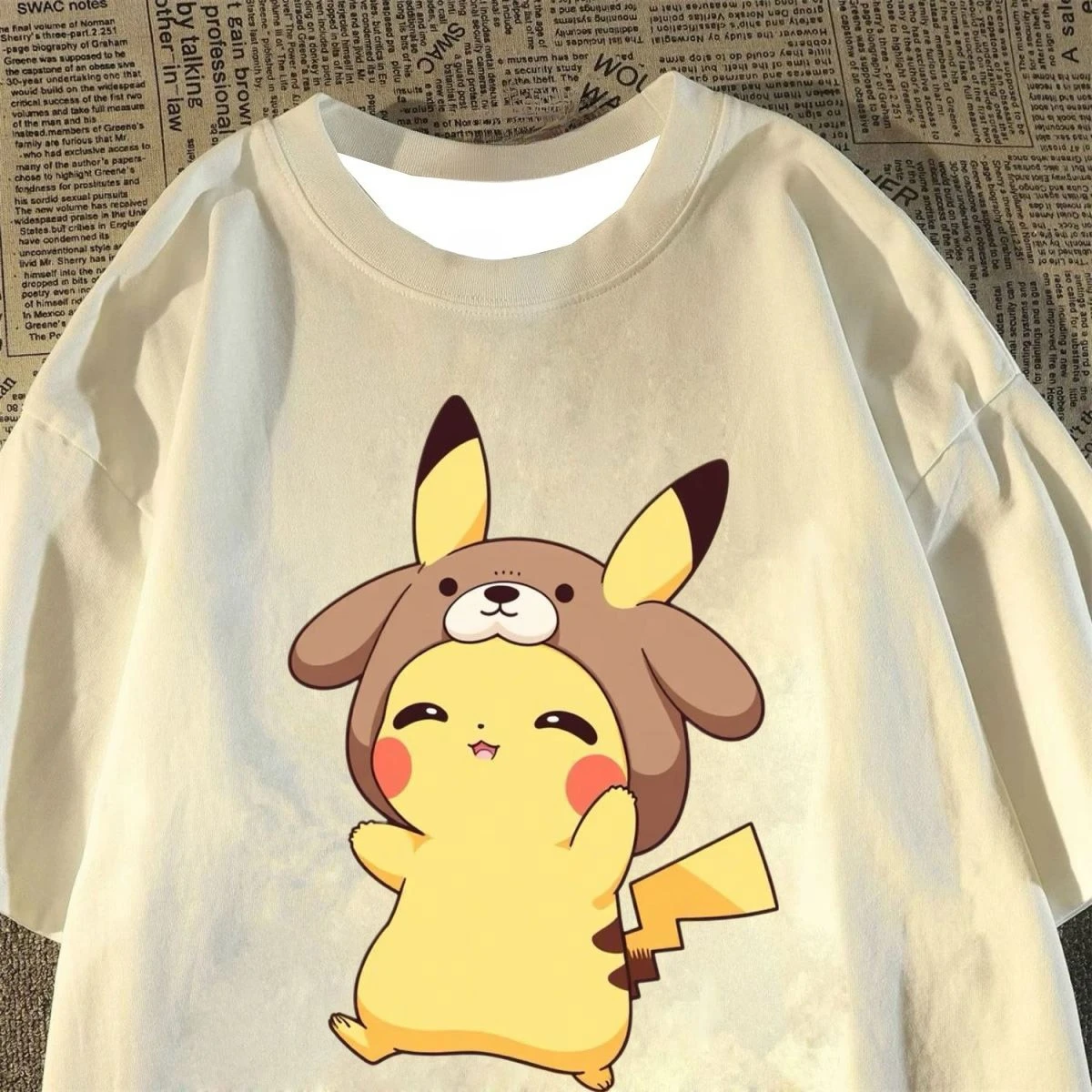 

Американский ретро Пикачу, пара в одном стиле, с короткими рукавами с 3D принтом, лето 2025, бестселлер, свободный топ с короткими рукавами