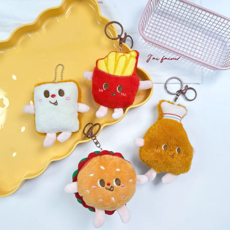 Delicacy Squeak Hamburger Cute Re-Ment Plush Toy Keychain Chicken Drumstick French Fries Cartoon Gift Doll Plush Toy Keychain