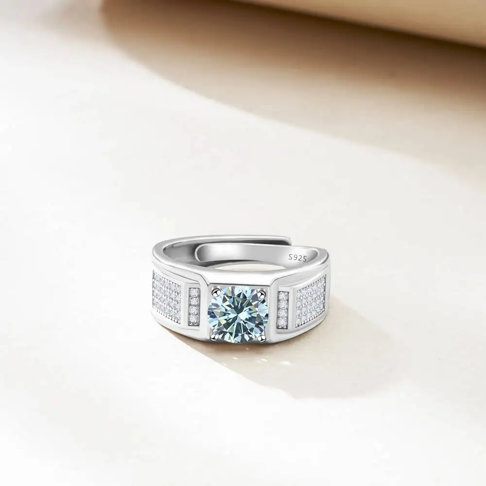 New In Round 6.5mm 1ct Moissanite Ring Men With Certificate Original Pass Diamond Test 925 Sterling Silver Wedding Jewelry Trend