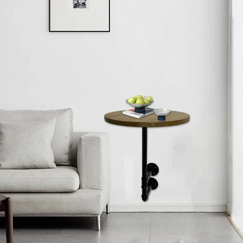 Industrial Wall Round Table Small Apartment Dining Table Space-Saving Snack Bar Shelf for Coffee Shop