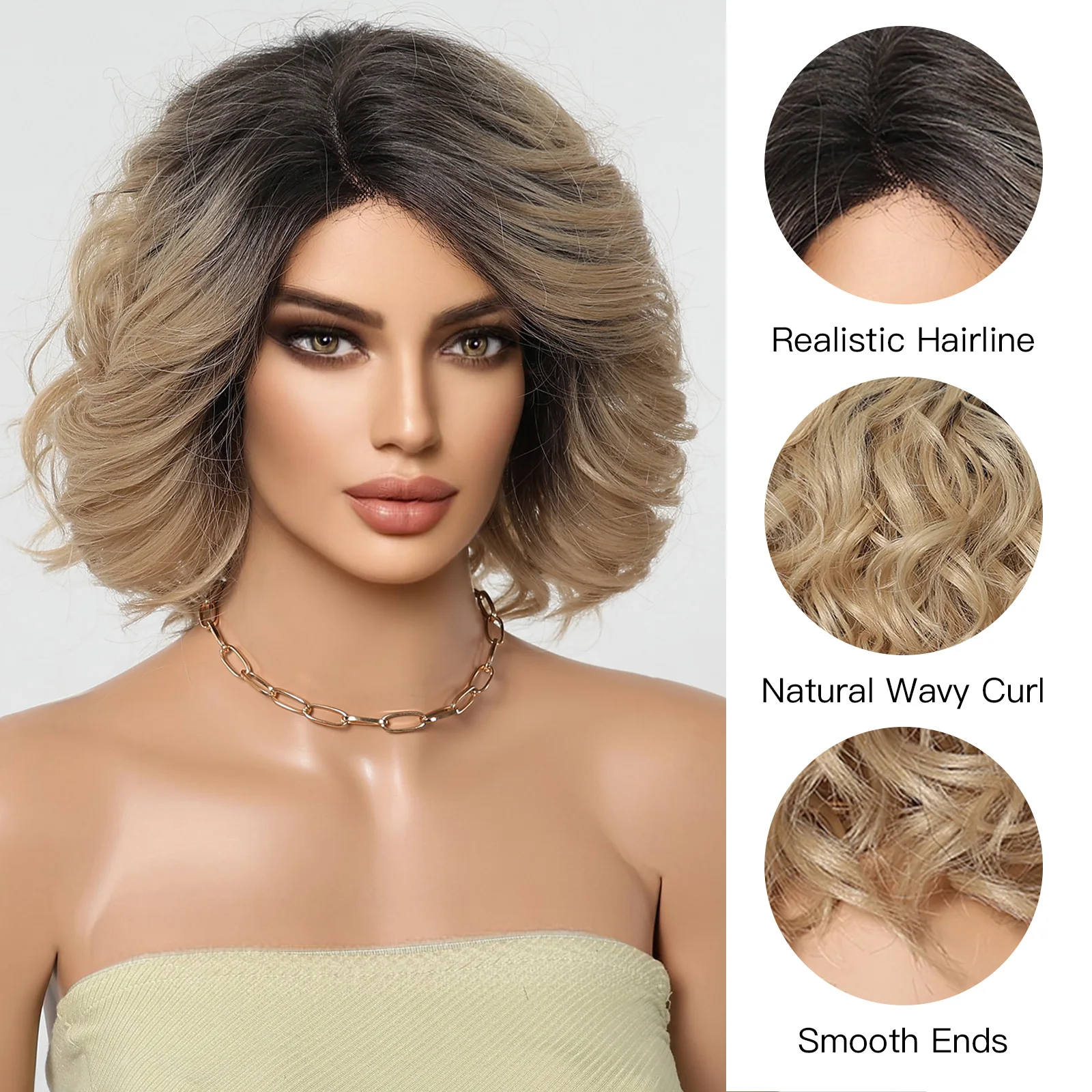 Ombre Brown Blonde Golden Lace Synthetic Wigs for Women Natural Daily Wave Light Brown Cosplay Use Heat Resistant Lace Front Wig