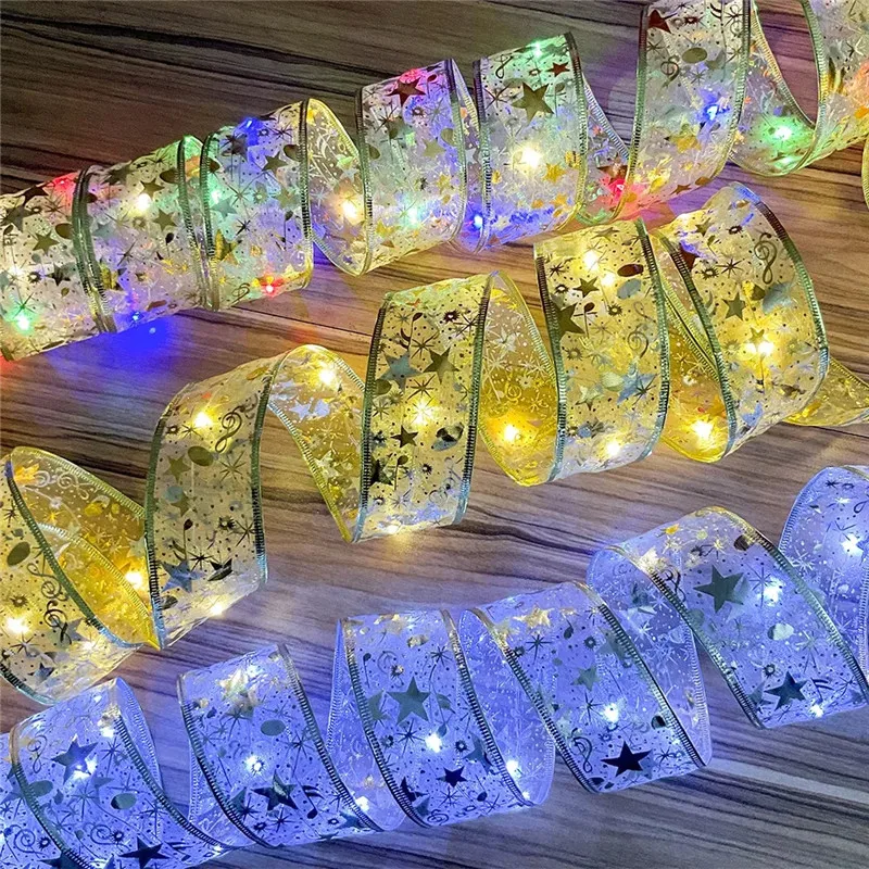 Fairy Lights Christmas Decoration LED Ribbon Christmas Tree Ornaments for Home DIY Bows Light String Navidad New Year 2026