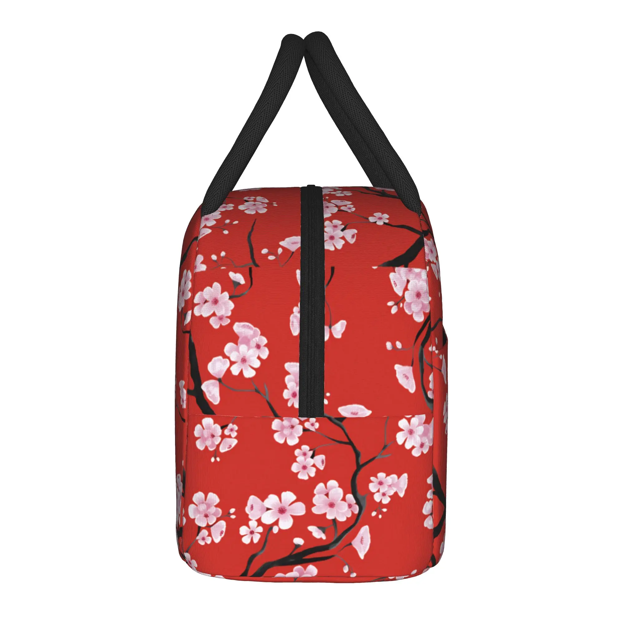 Flat Style Cherry Sakura Branch Lunch Bag Lunch Box For Women Office Portable Insulated Cooler Bag Oxford Print Tote Food Bags