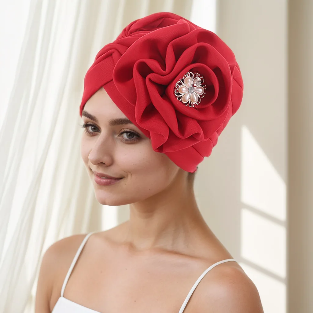 

Тюрбан с большим цветком, индийский плиссированный женский головной убор, африканский авто гель, готовые головные уборы, мусульманский эластичный платок, шапки