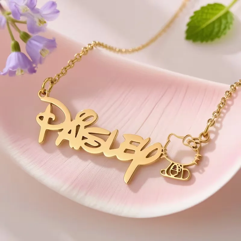 Custom Hello Kitty Name Necklace Personalized Stainless Steel Gold Color Pendant Chain For Women Girls Cute Cartoon Jewelry Gift