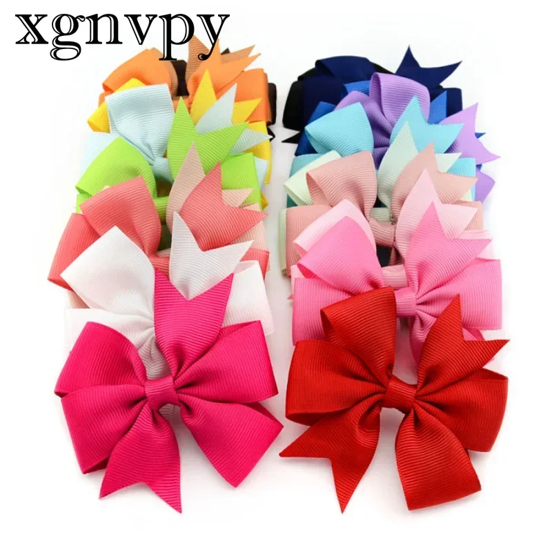 xgnvpy Candy Colors Handmade Baby Dovetail V Ribbed Ribbon Bow Hair Clip Hair Accessories Children's Headwear