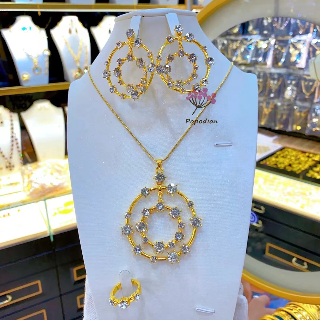 

Dubai's New Gold Plated Necklace, Earrings, and Rings for Women's Wedding Party Jewelry Set DD10379