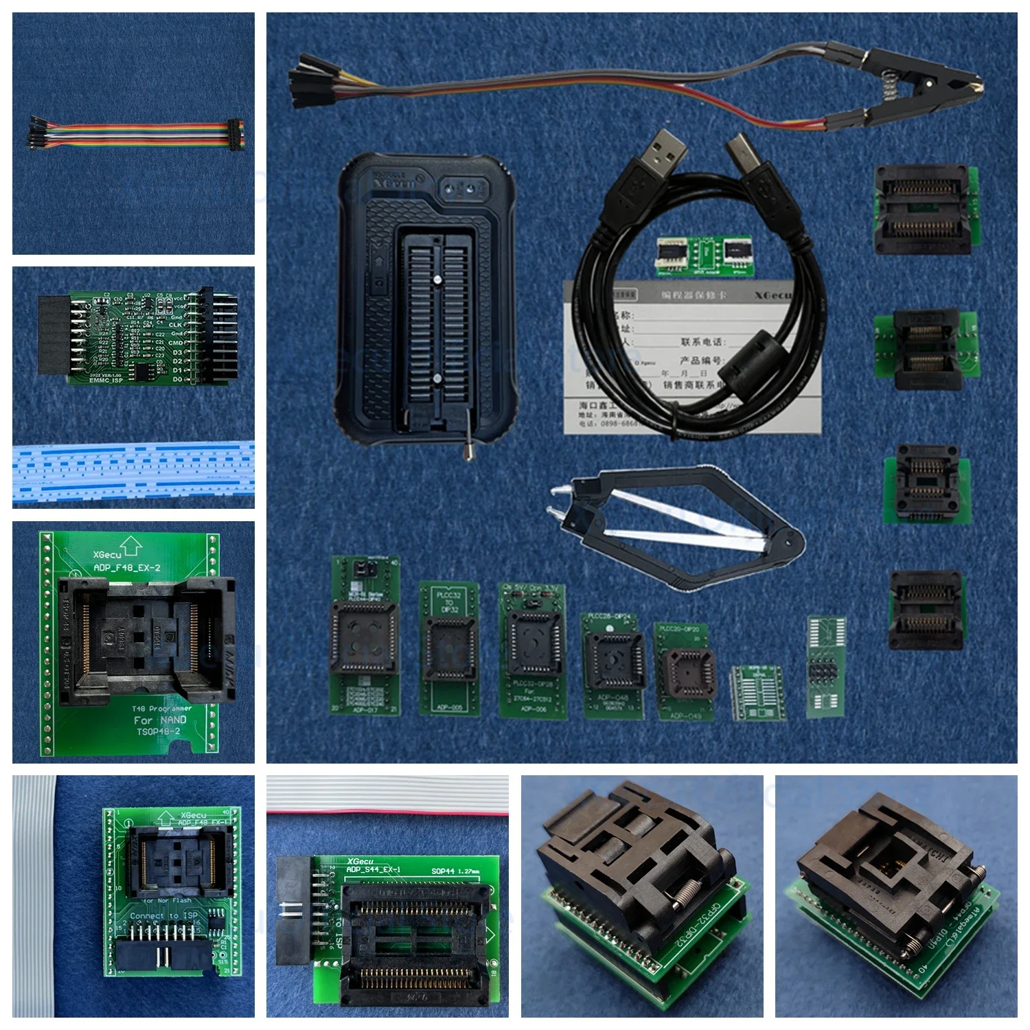 XGecu T48 [TL866-3G] Programmer Support 34000+ ICS for EPROM/MCU/SPI/Nor/NAND Flash/EMMC/ IC Tester +14 parts+other adapters