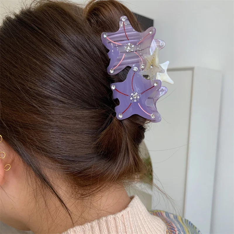 Transparent Zircon Special Shape Irregular Star Starfish Resin Claw Clip Large Shark Clip Seaside Vacation Hair Accessories NEW