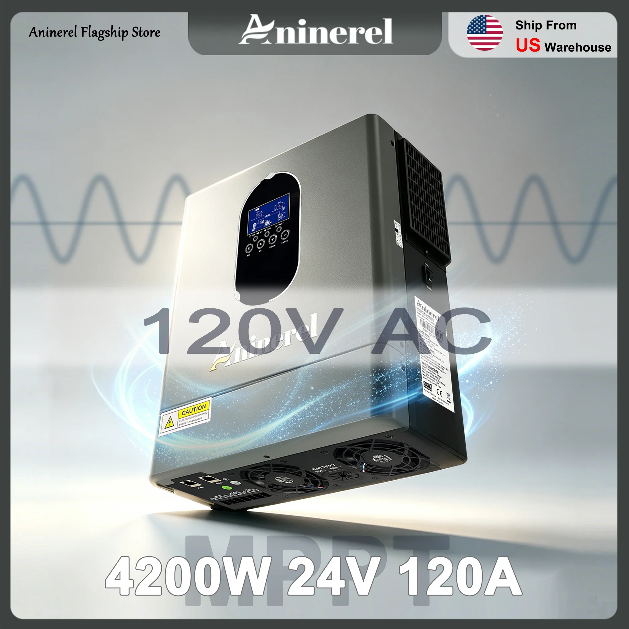 Aninerel 120V Off-Grid Solar Inverter 4200W 24V Pure Sine Wave Home PV Inverter Built-in 120A MPPT With WIFI