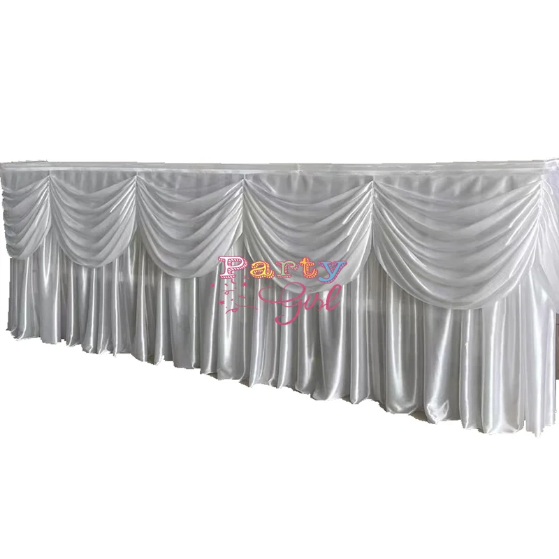 Hot Sale Valance Table Skirt Colorful Table Skirting With Swag Pleated Ruched Table Skirt for Wedding DecorATION