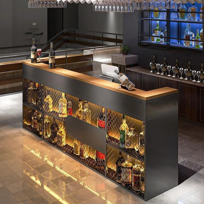 

Bar Bar Bartending Counter Receipt Restaurant Cafe Front Desk Light Luxury Creative Wrought Iron Wine
