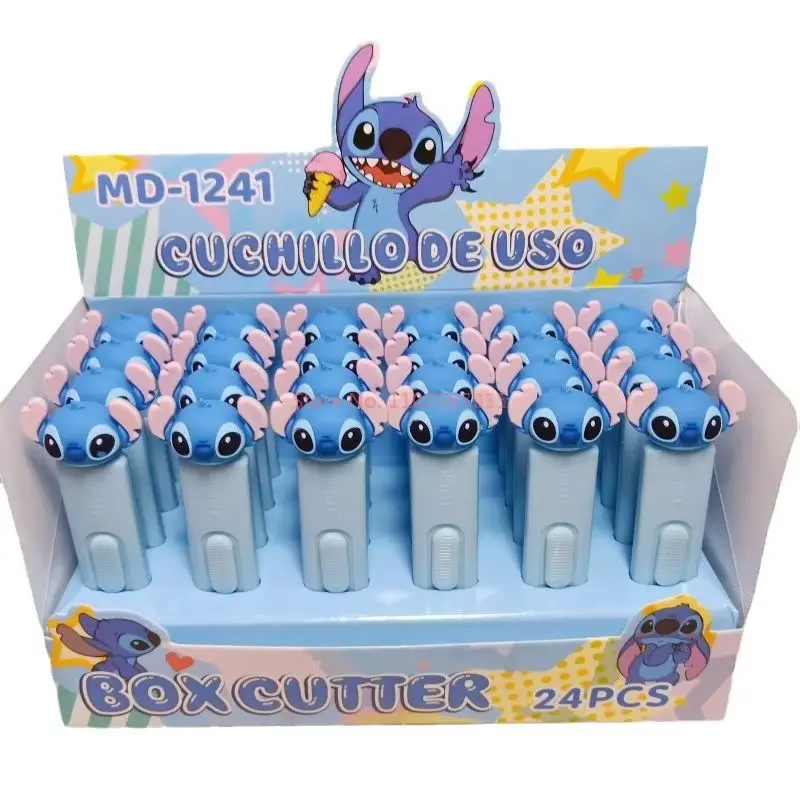 Disney 24pcs Stitch Press Utility Knife Animation Student Lilo Push Paper Knife DIY Box Opening Knife Stationery Gift Wholesale