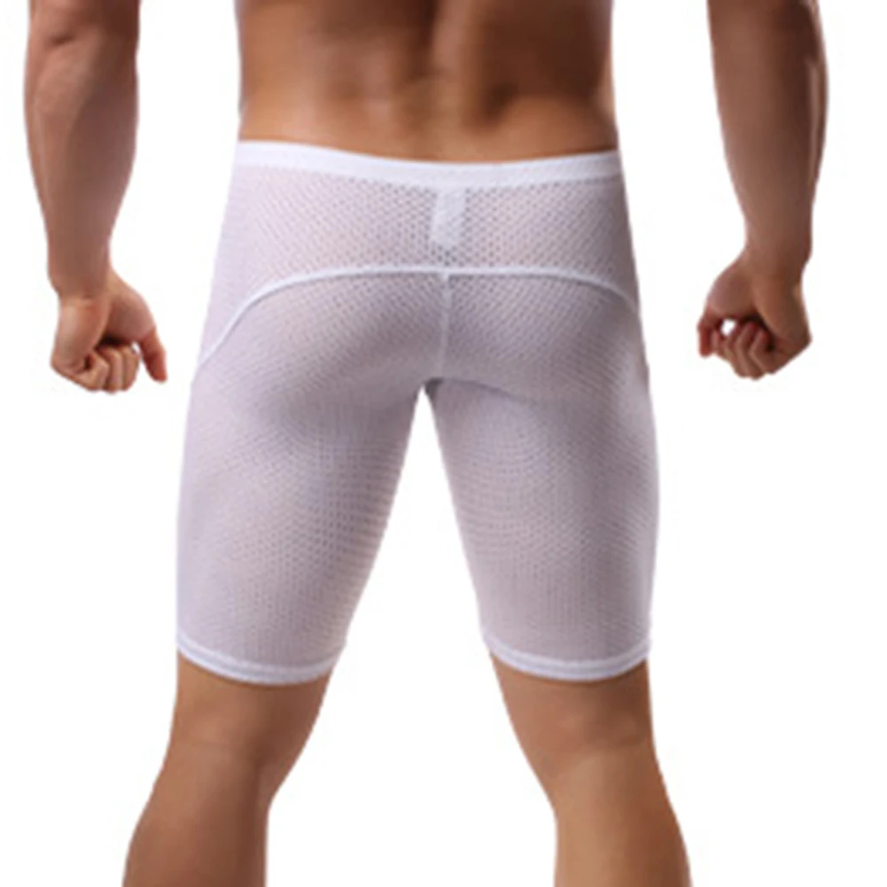 Men Stretch Underwear Longshorts Breathable Mesh Panties Sports Pants Long Underwear Lengthening Wear Resistant