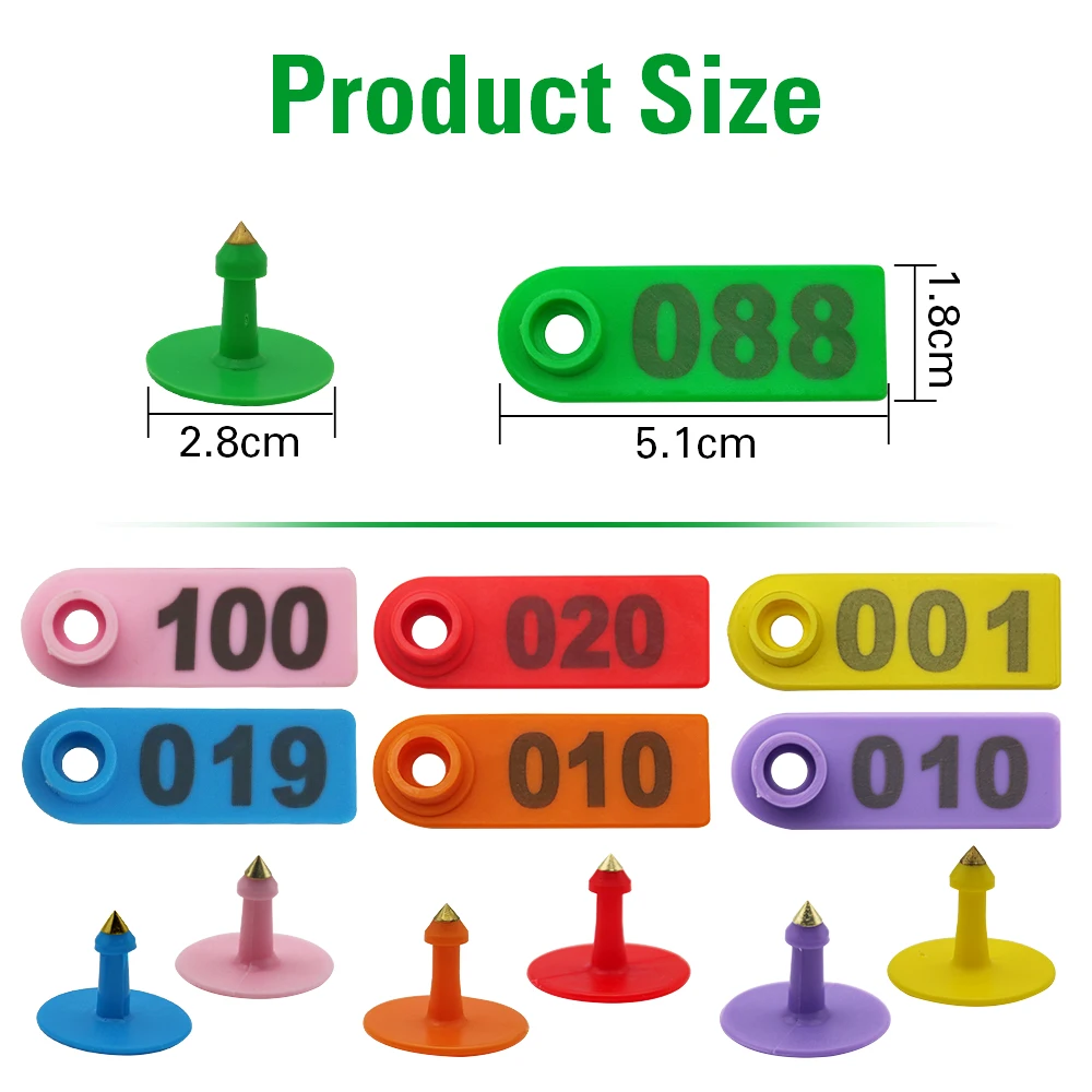 100個入り ヤギ 羊 ウサギ 豚 耳標 レーザー刻印銅製ヘッド付き 農場動物識別カードツール 8色 001-500