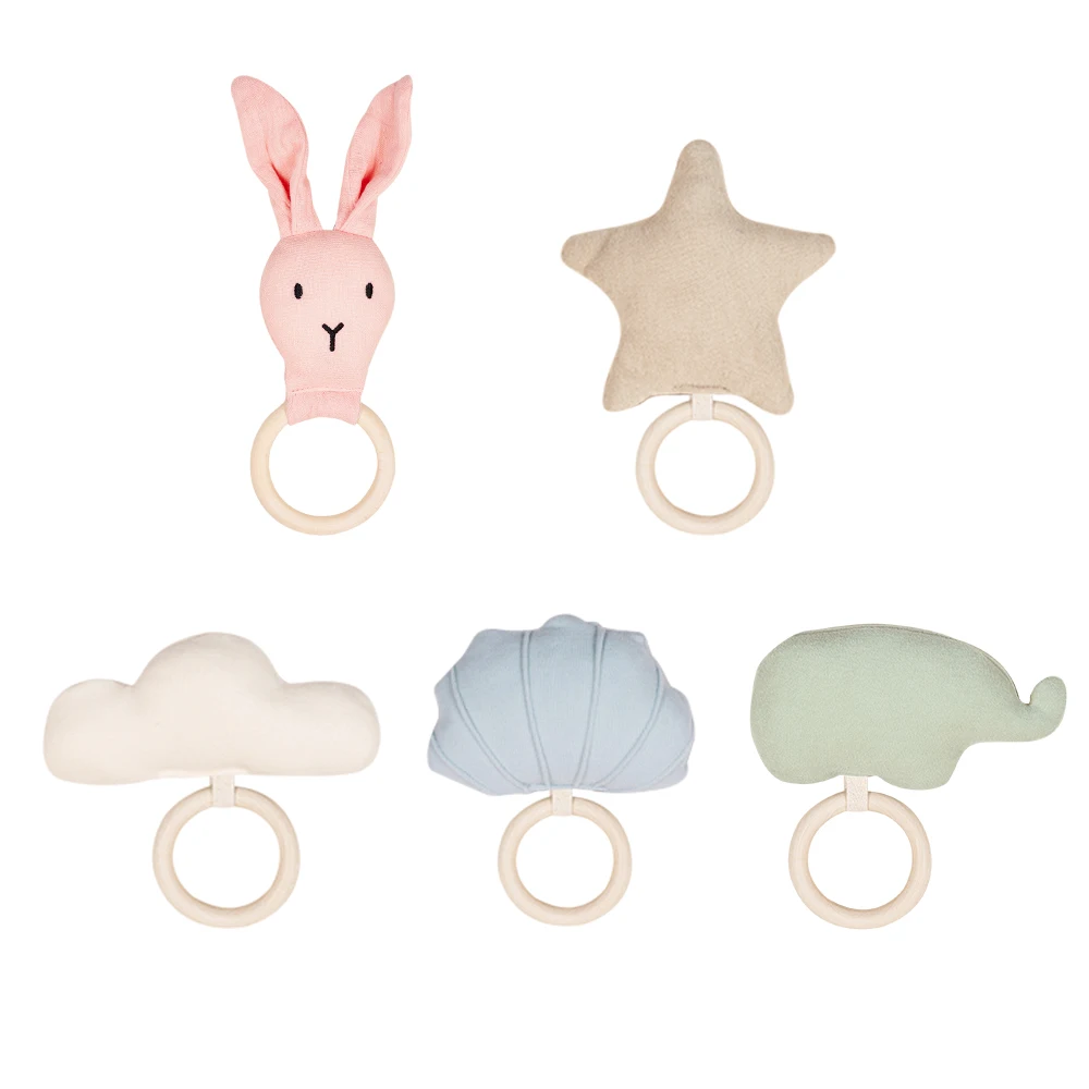 Kangobaby #My Soft Life# Animals Wooden Rings Teether Rodents Beech Wood Infant Rabbit Ear Rings Baby Shower Gifts Baby Teether