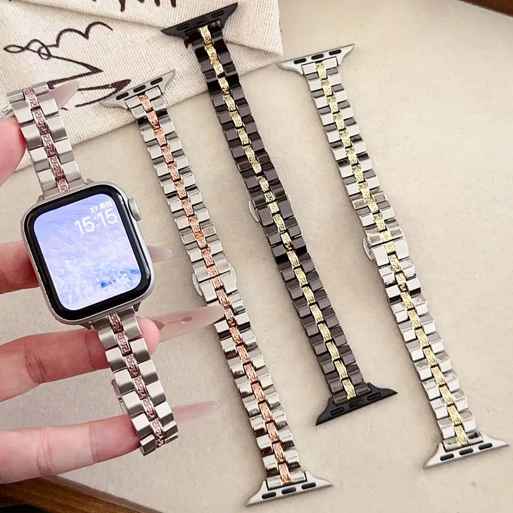 

Тонкий металлический ремешок для часов Apple Watch Correa 49 45 44 42 46 40 41 мм Bling двухцветный ремешок-браслет для iWatch S11 10 Ultra 9 8 7