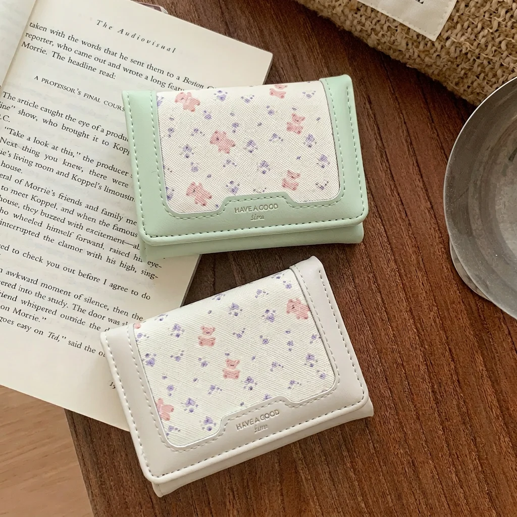Cute Bear Wallet Korean-Style Trifold Short Wallet Women'S Card Holder Wallet Versatile For Women Daily Outings Outfit Matching