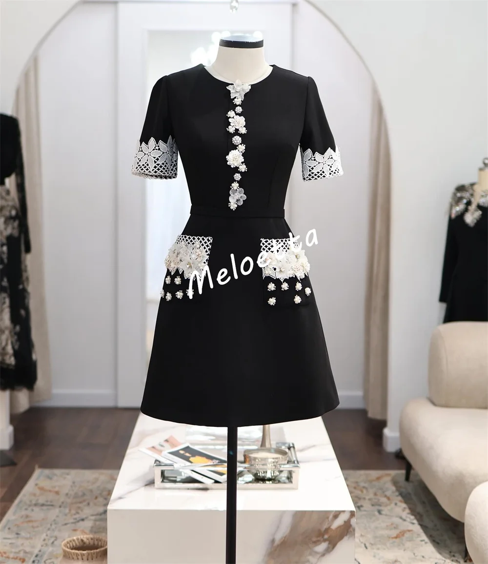 Customized Jersey Glitter Applique O-Neck A-line Short Dresses Bespoke Occasion Celebrity High Quality Women's Evening Dress