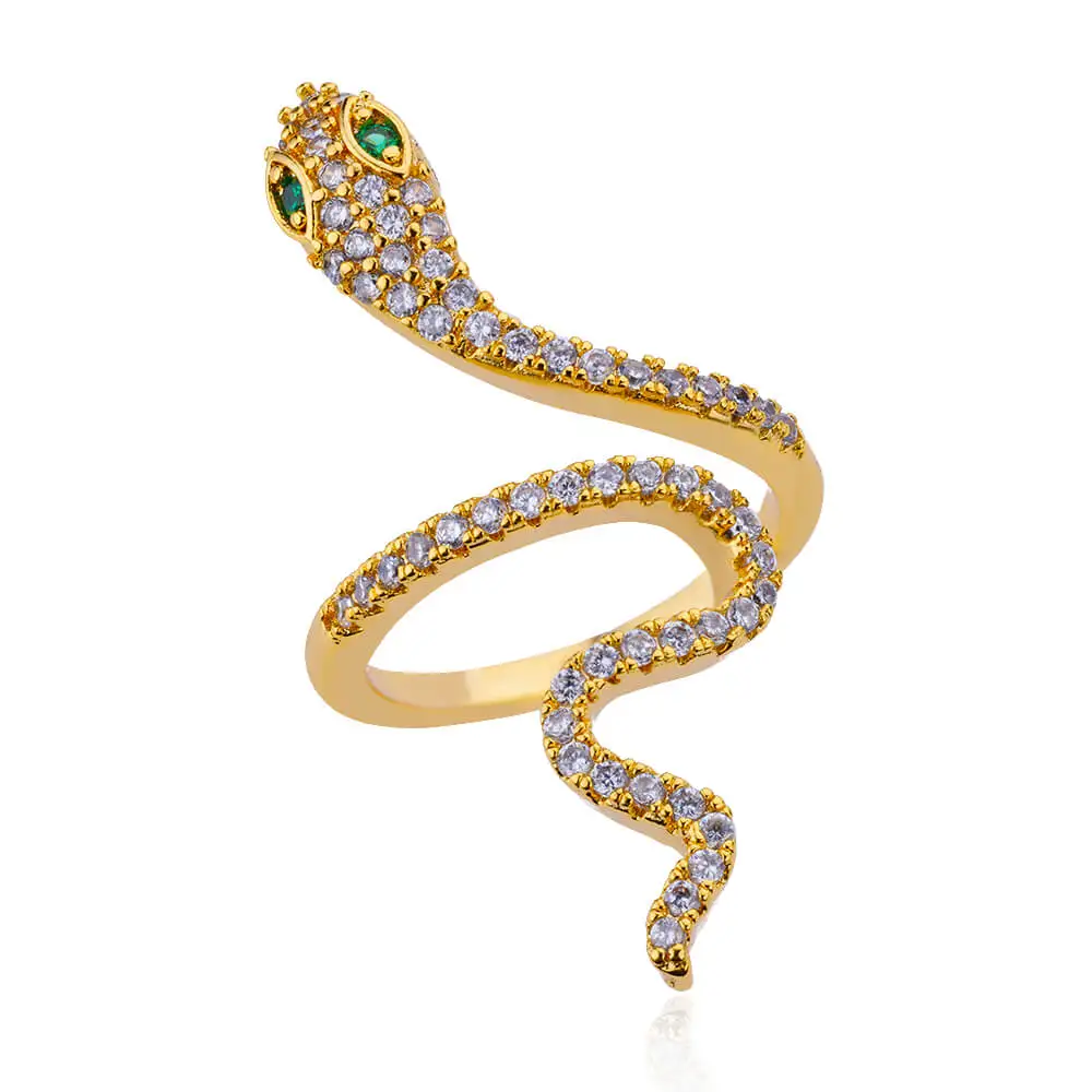 Zircon Snake Rings For Women Vintage Micro-Inlaid Stainless Steel Snake Open Adjustable Ring Party Jewelry Accessories Anillos