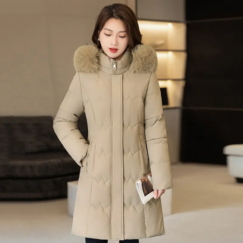 Fashion Loose Mid-Length Cotton-Padded Jacket Hooded Thick Warm Parka Winter 2024 New Down Cotton-Padded Jacket Women Overcoat