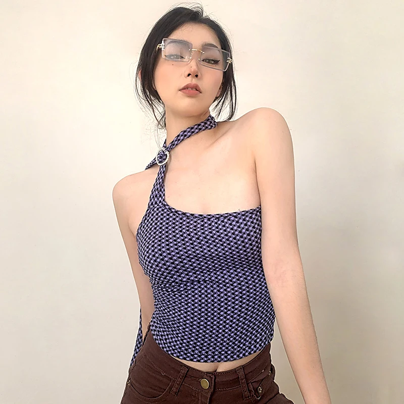 Damski top na ramiączkach WEIRD PUSS w stylu vintage retro, wyszczuplający, z paskami, uniwersalny, streetwearowy.