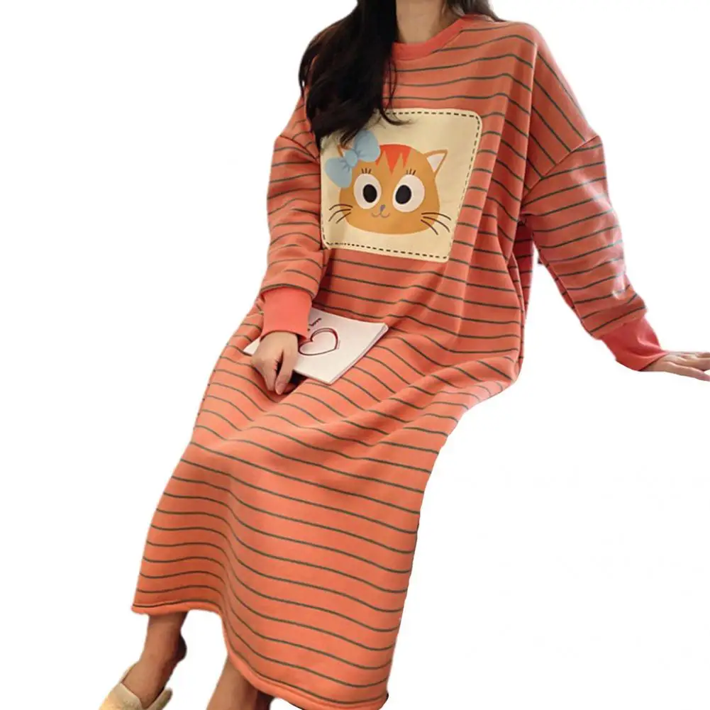 Women Fashion Loose Dress Autumn Winter Thicken Warm Cartoon Cute Oversized Pajamas Nightwear for Winter