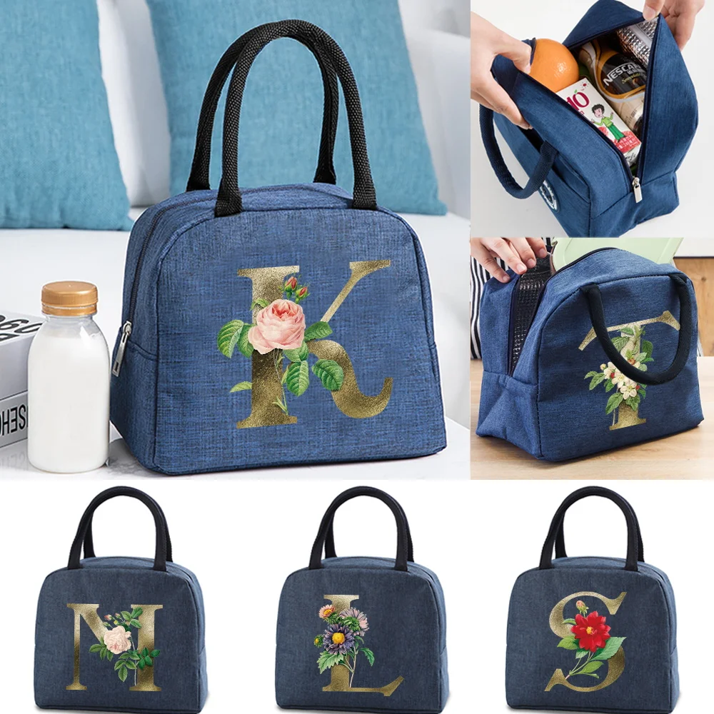 

Insulated Lunch Bag for Women Cooler Bag Portable Lunch Box Ice Pack Tote Picnic Case Food Bags for Work Golden Flower Pattern