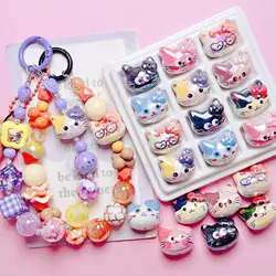 5pcs/lot UV Color Cartoon Cat Acrylic Straight Hole Loose Beads DIY Mobile Phone Chain Keychain Material Jewelry Accessories