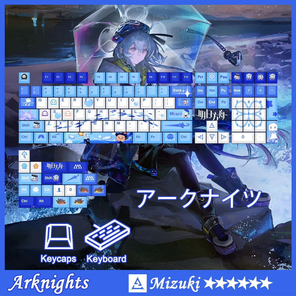 Theme Keycap 128 Keys Cherry Profile Arknights Mizuki PBT Thermal Sublimation For Mechanical Keyboard Cartoon Anime Game Keycaps
