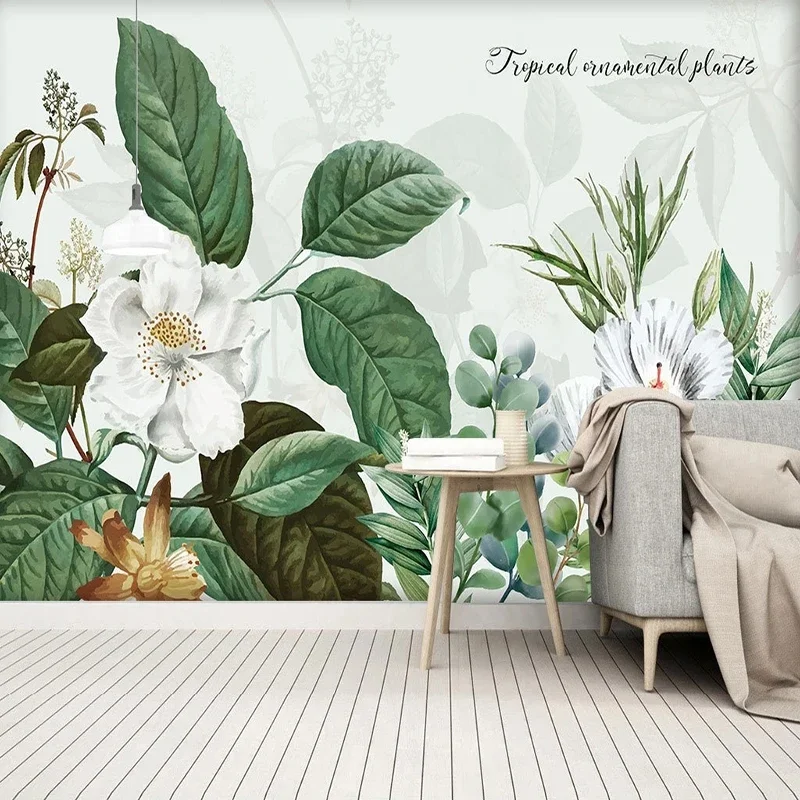 Custom Mural Fresh Green Leaves Peony Flowers Wallpaper Living Room TV Sofa Background Wall Home Decor Fresco Papel De Parede