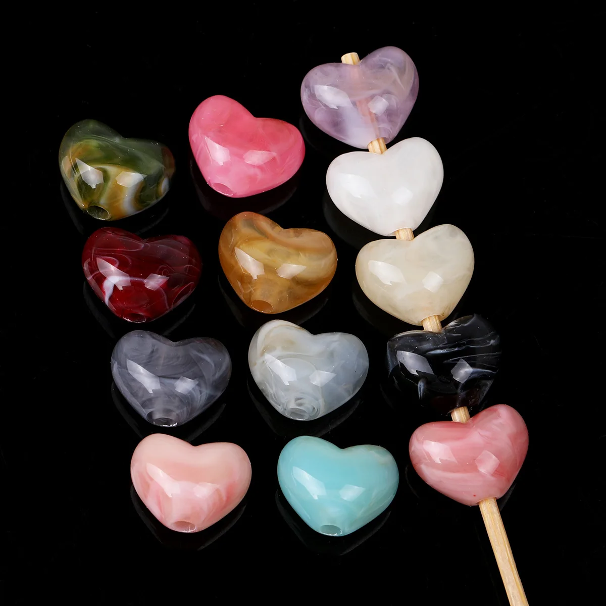 30pcs/60pcs Random Color Marble Pattern Heart Resin Loose Beads For Jewelry Making Accessories DIY Necklace Bracelet Earrings