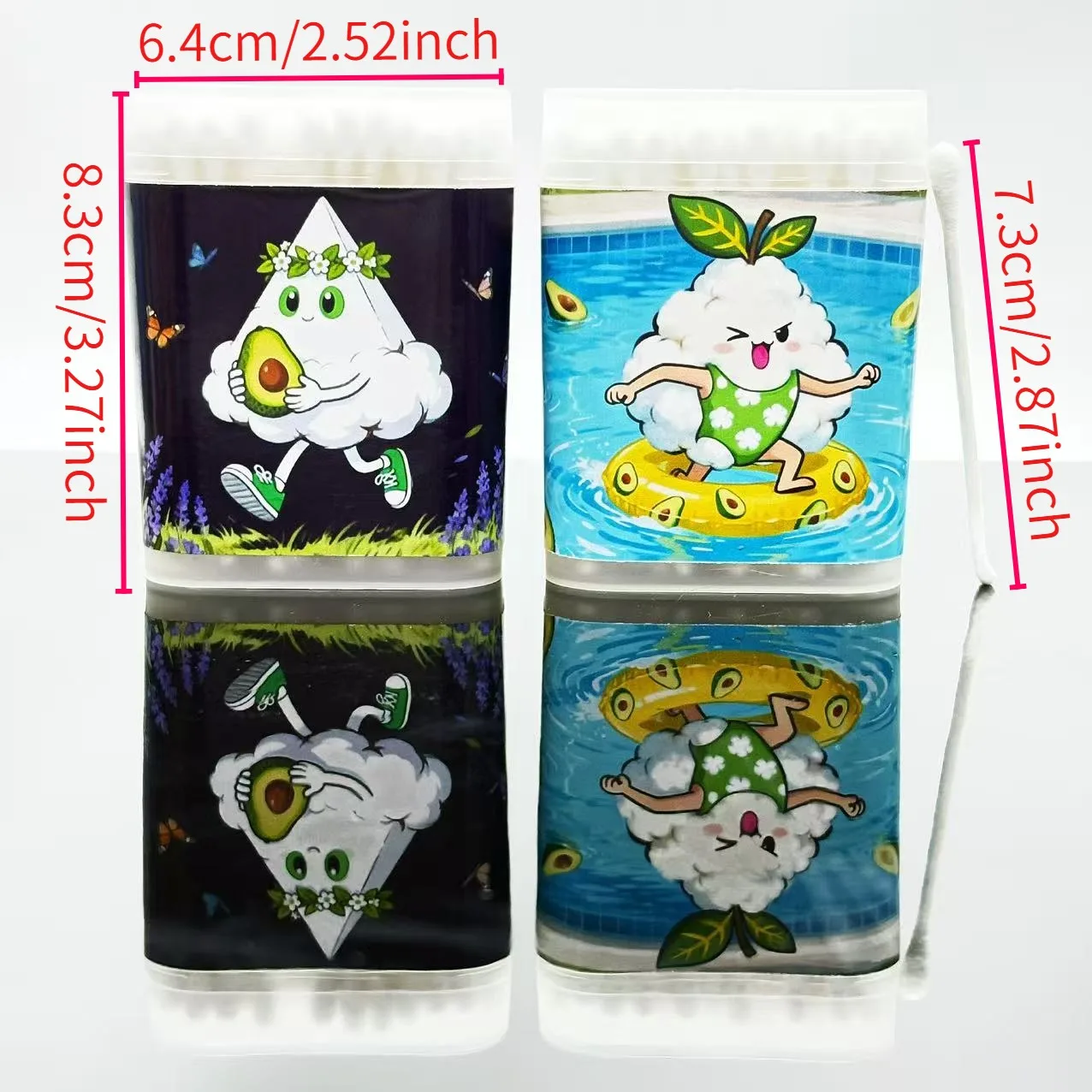 200 قطعة مسحات قطنية بيضاء ذات طابع أفوكادو مزدوج الأطراف، ملعقة مستديرة مبتكرة لعنصر الأفوكادو أعواد قطنية