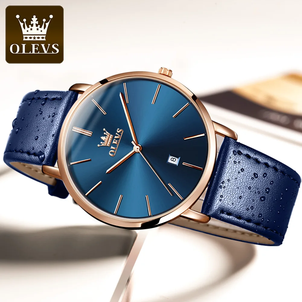 New In OLEVS Quartz Watch for Men Ultra Thin 6.5mm Minimalist Waterproof Date Bussiness Watch Fashion Leather Strap Men's Watch