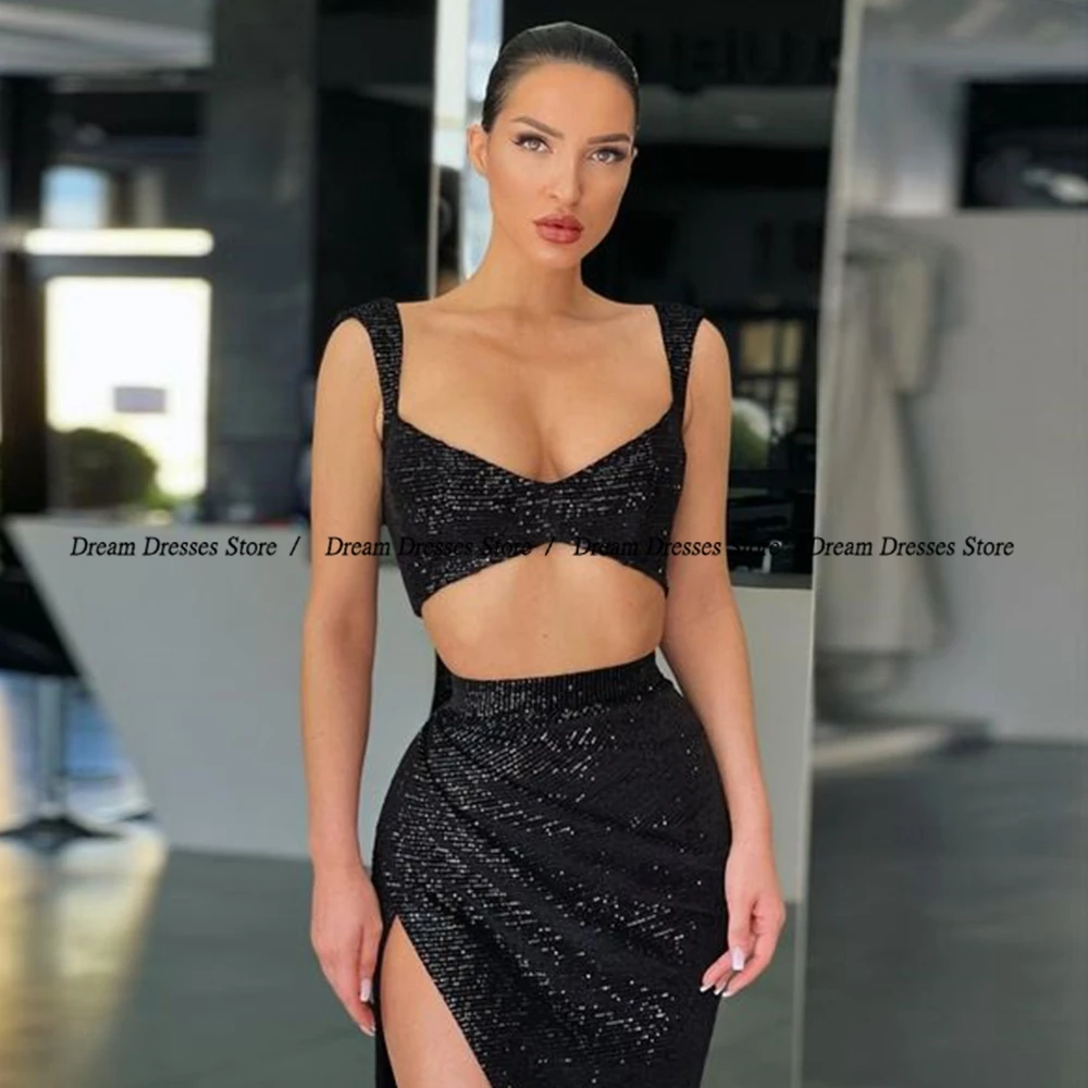 Asymmetrical Evening Dresses Spaghetti Strap Black Glitter Strapless Prom Gowns 2024 New Summer Sleeveless Vestidos De Fiesta