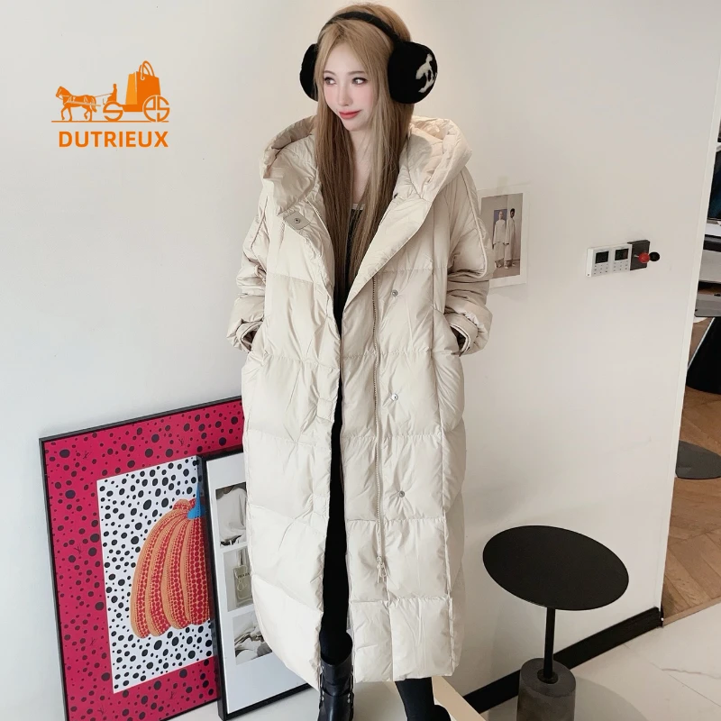 New Winter Down Jacket for Women Solid Color Hooded Long 90gray Goose Down Jacket Light Luxury Cotton Warm Jacket Coat for Women