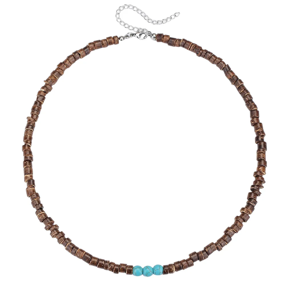 البوهيمي الرجال جوز الهند شل الفيروز قلادة الربط تصميم الأزياء التبعي لارتداء عارضة #6