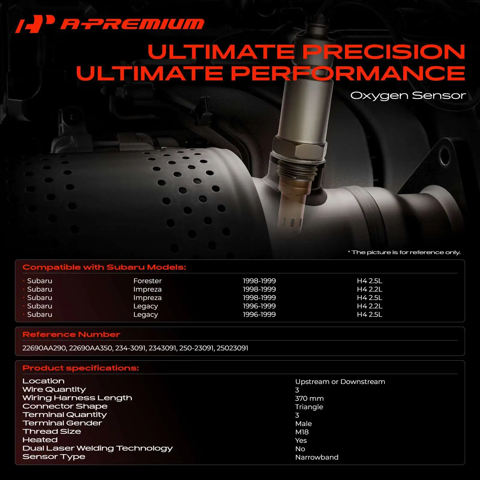 A-Premium Upstream or Downstream O2 Oxygen Sensor for Subaru Forester Impreza 1998-1999 Legacy 1996-1999
