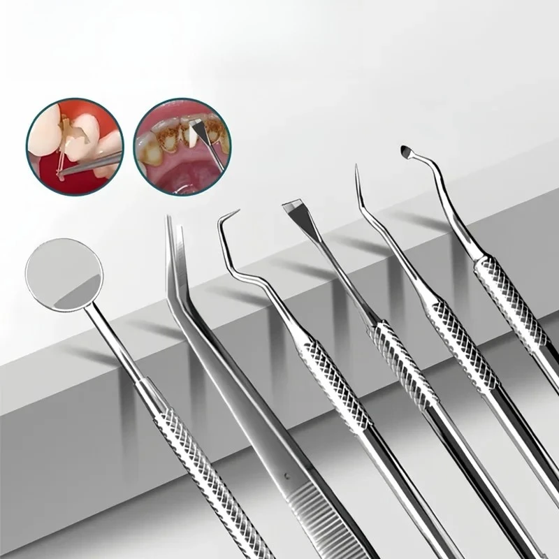 5×6Pcs/Set Dental Stainless Steel Dentist Clean Tools Mirror Double Probe Sickle Hoe Tooth Cleaner Oral Care Tooth Cleaning
