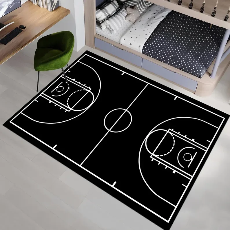 Basketball Court Rug Basketball Court  Black Rug Sport Young Room Rug Boys Room Gifts Area Rugs